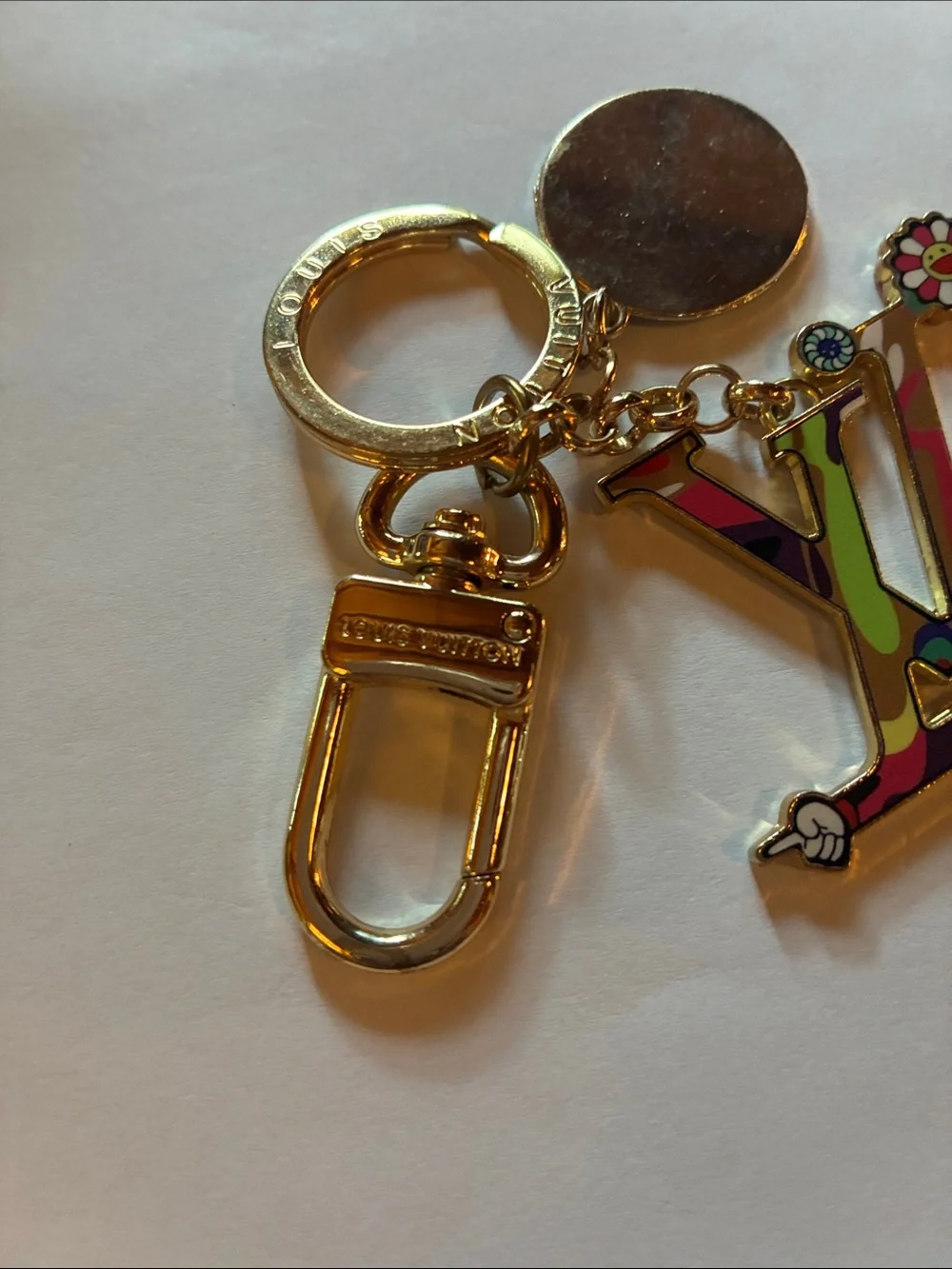 Louis Vuitton Multicolor Enamel LV Logo Key Holder with Gold Hardware